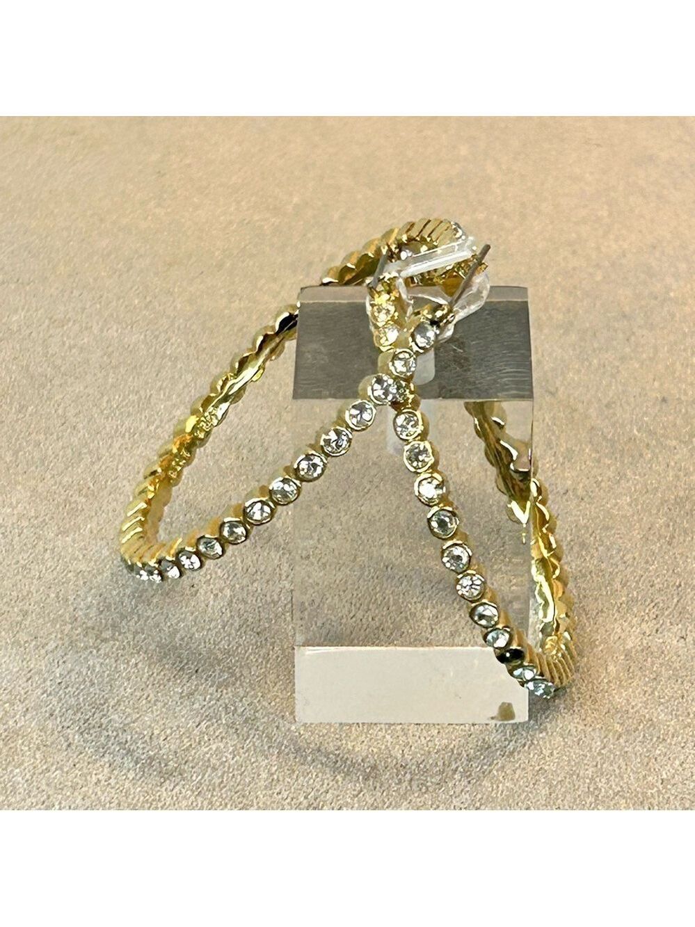 Nine West Gold-tone Cubic zirconia crystal rhinestone hoop earrings